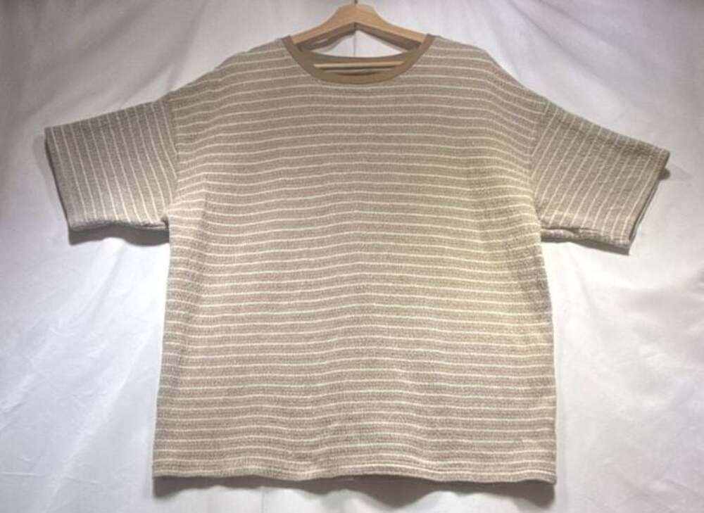 Pacsun Beige and Green Striped Short Sleeve T-Shirt